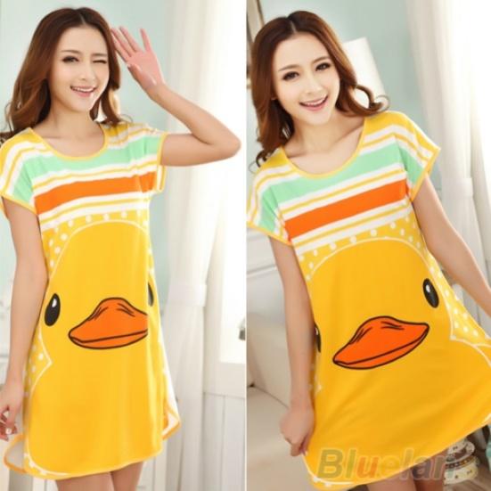 Cute Women Cartoon Panda Sleepwear Pajamas Short Sleeve Sleepshirt Nightdress