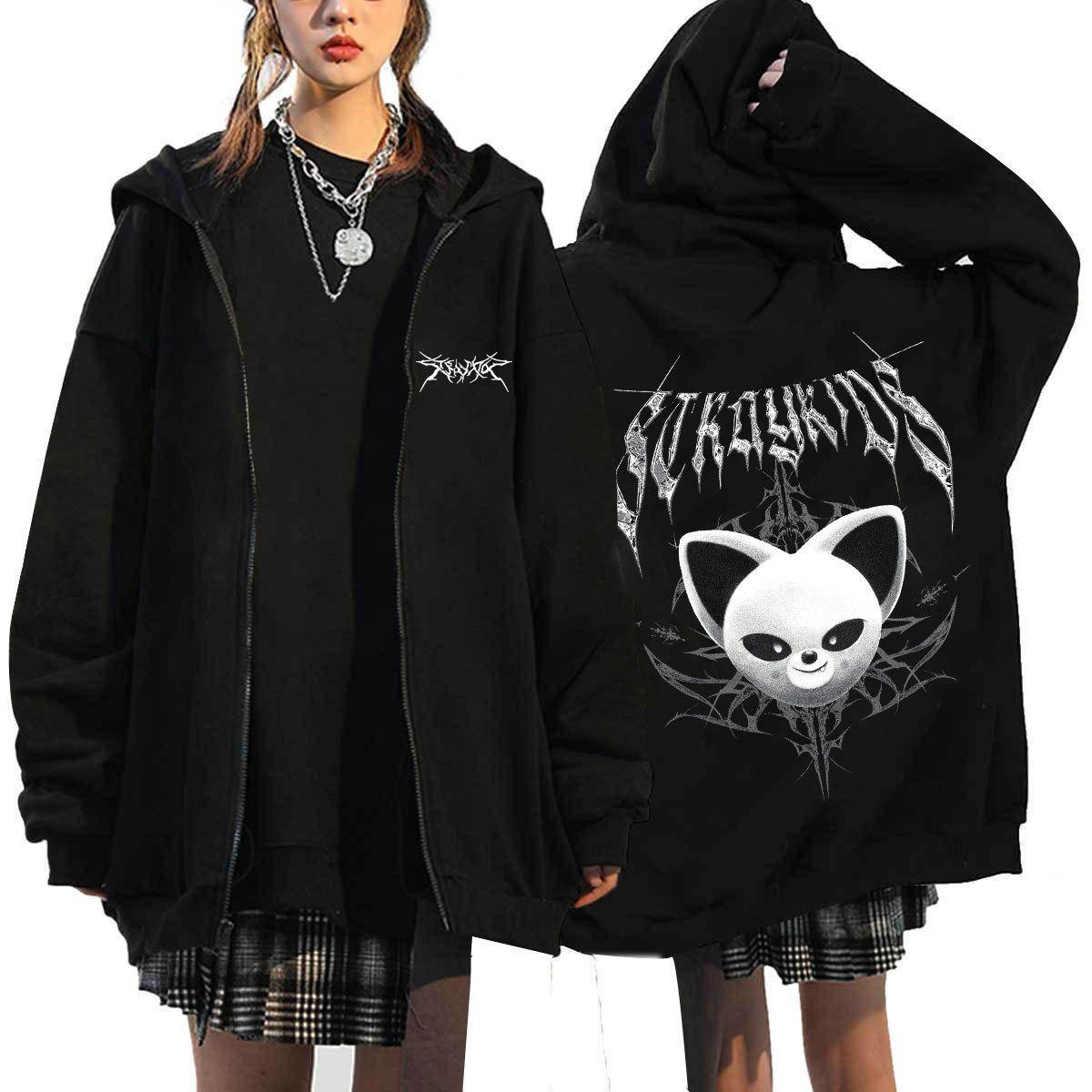 

Худи из хлопка с принтом Stray Kids Dominate Harajuku для мужчин и женщин, худи на молнии свободного кроя XL