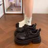 Black thick-soled lace-up small leather shoes for women's 2025 spring and autumn new British style versatile height-increasing round head muffin sin