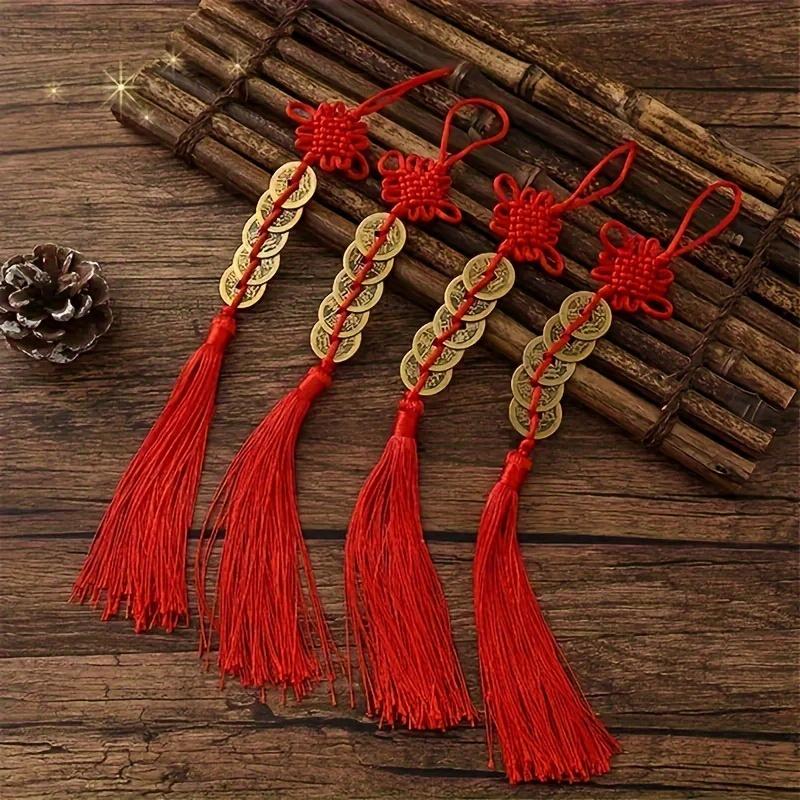 Lucky Red Chinese Knot with 5 Coins Feng Shui Wealth Pendant,for home and office decoration,  for Valentine's Day or New Year gifts