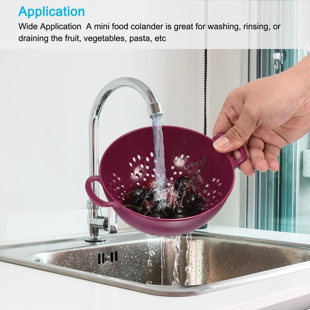 Plastic Food Colander with Double Handles Lightweight Durable Mini Fruit Drainer Basket Washing Vegetables and Pasta 14.8cm