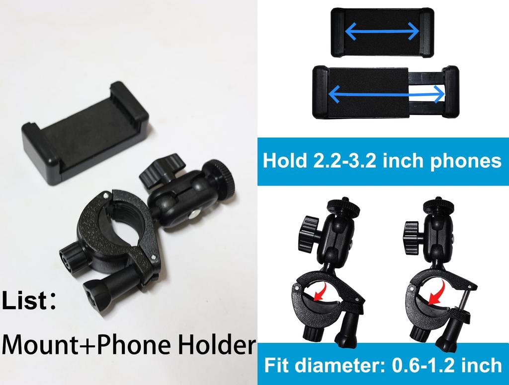ROTKUEIEE Smartphone Holder for Microphone Stands, Music Phone Stand with 360-Degree Rotation, Adjustable Angle, Anti-Slip, Easy Installation,