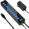 Atolla USB Hub with Power USB 5Gbps Data USB Independent AC Adapter Compatible with Pro and Other Laptop 3.0 Supply, 10-Port Self-Powered Hub,