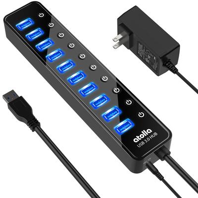 Atolla USB Hub with Power USB 5Gbps Data USB Independent AC Adapter Compatible with Pro and Other Laptop 3.0 Supply, 10-Port Self-Powered Hub,
