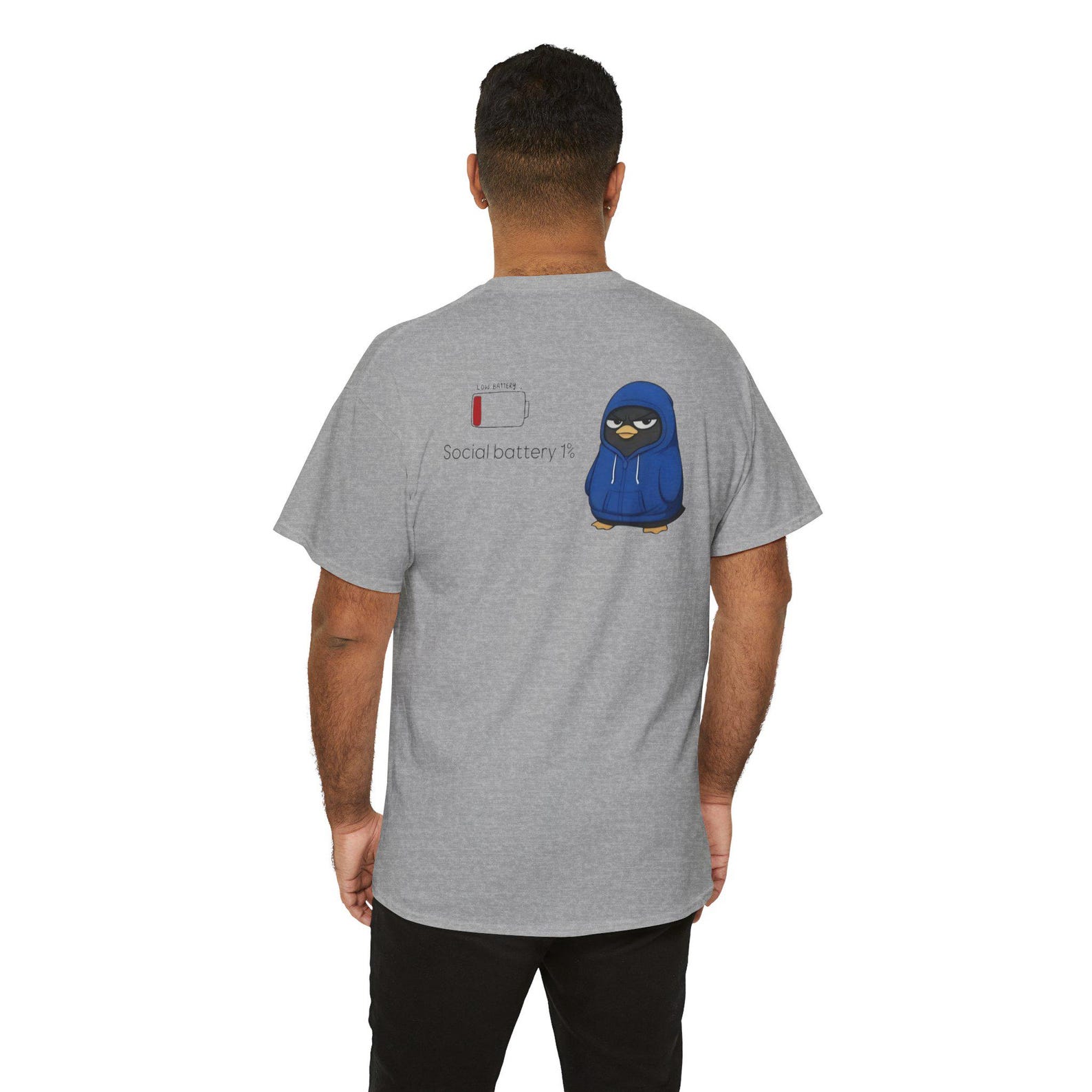 Social Battery 1% Penguin Shirt, Introvert Humor Tee, Low Social Energy T-Shirt, Funny Anti Social Graphic Tee, Cute Penguin Gift 2XL