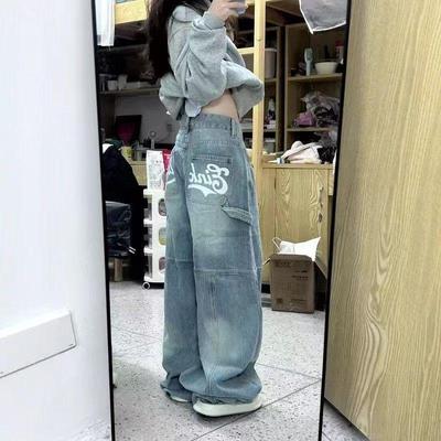 Women's 2025 Casual Washed Wide-Leg Cargo Jeans: American Spring & Autumn Collection