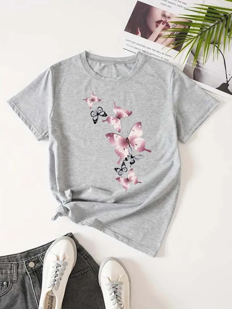 Fashion Butterfly Print Harajuku FeUnisex Harajuku Short Sleeve Casual Womens Tshirt Clothing Street Tops Tees Aesthetic Clothes