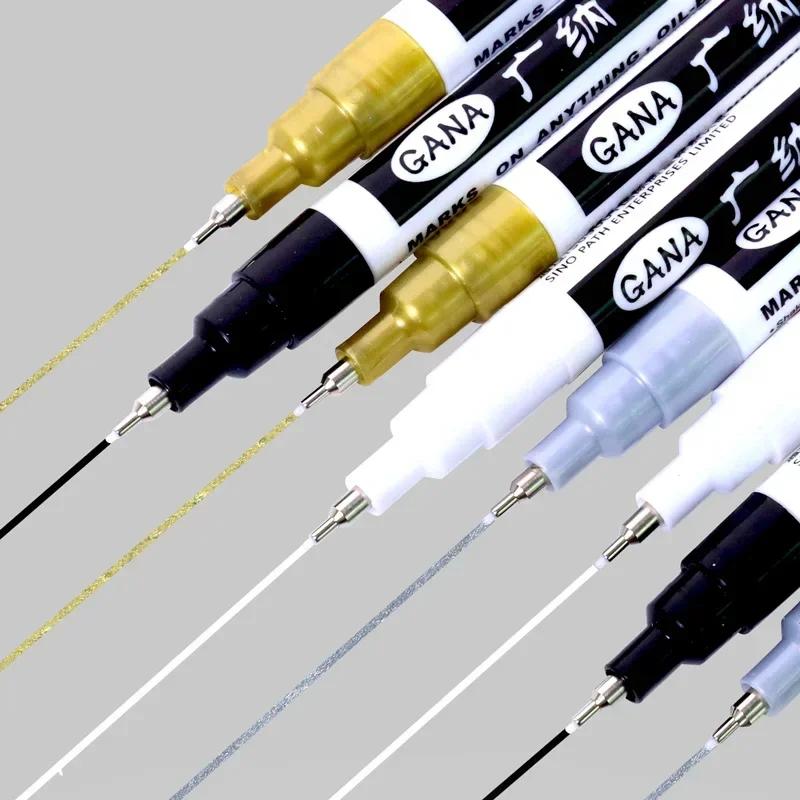 4 Stück/Set Ölbasierte Weiße Schwarze Permanente Farbe Marker Stifte 07mm Extra Fein Wasserabweisend für Felsenmalerei Holz Metall Leinwand