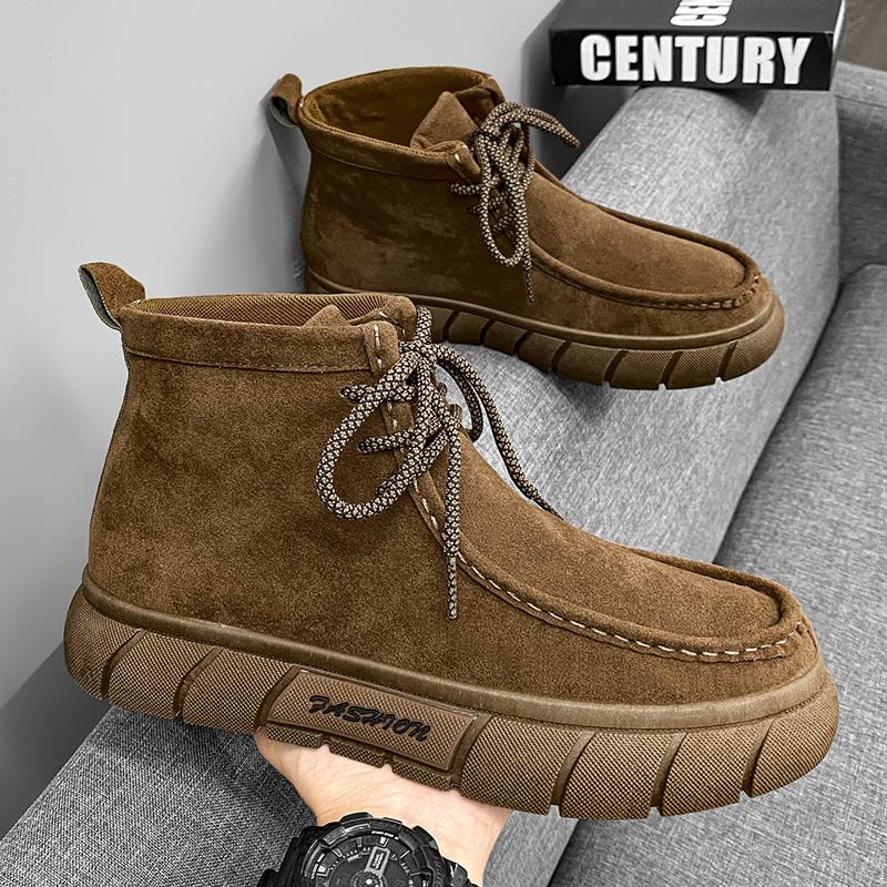 

Мужские модные уличные ботинки на шнуровке, осенние высокие повседневные туфли, удобные и износостойкие мужские рабочие ботинки 44 коричневый