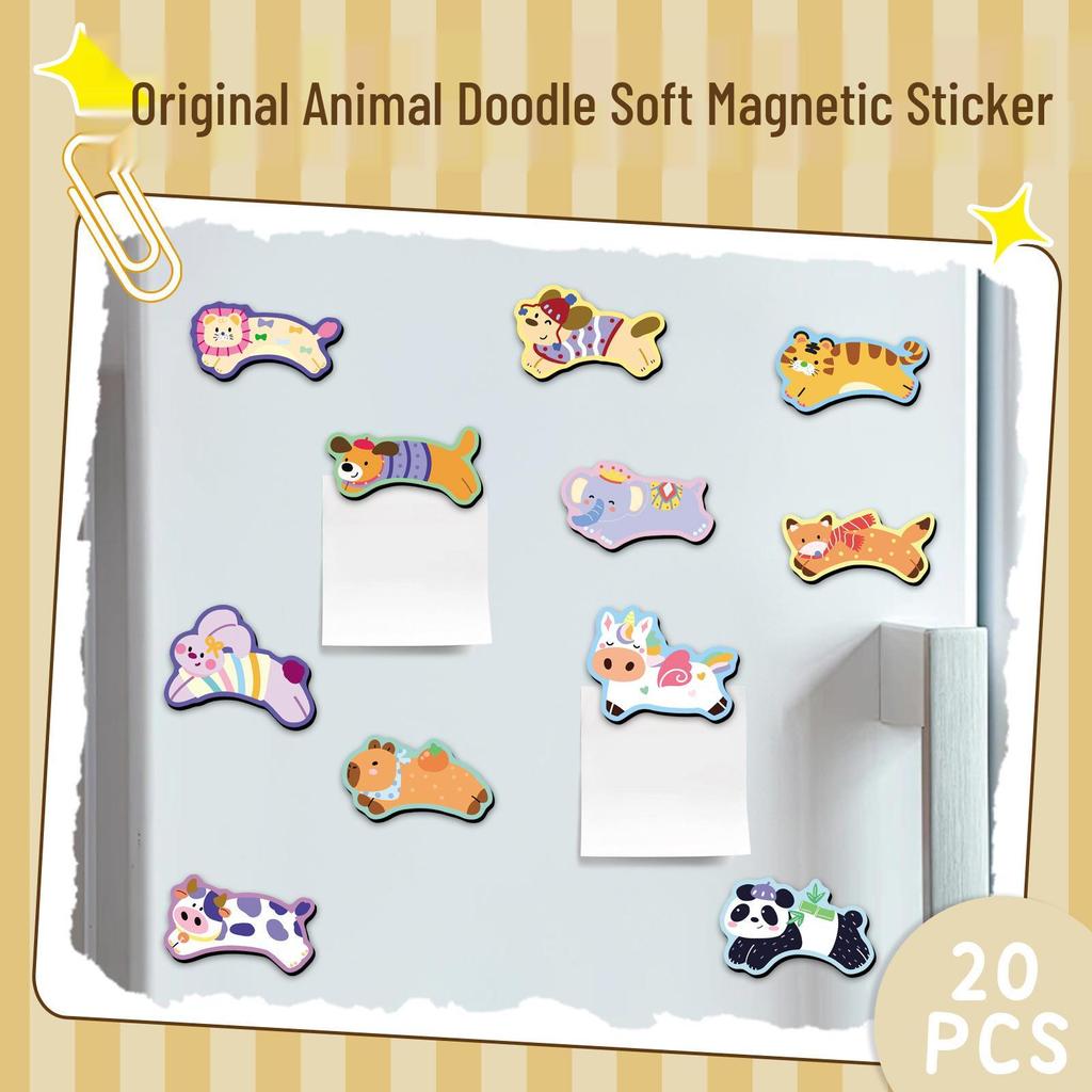 20pcs Cute Animal Graffiti Soft Magnetic Refrigerator Magnets - Waterproof Cartoon Pet Stickers