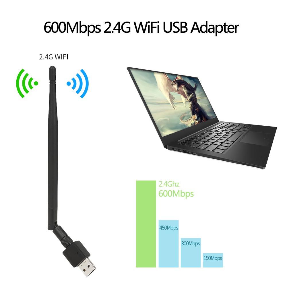 600Mbps Wireless USB WiFi Adapter Dongle 2.4GHz Network LAN Card 802.11b G N Standard with 2dBi Detachable Antenna for