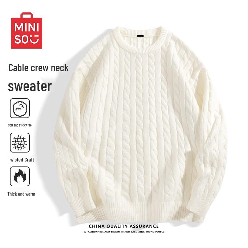 Men's Cable Knit Round Neck Pullover Sweater