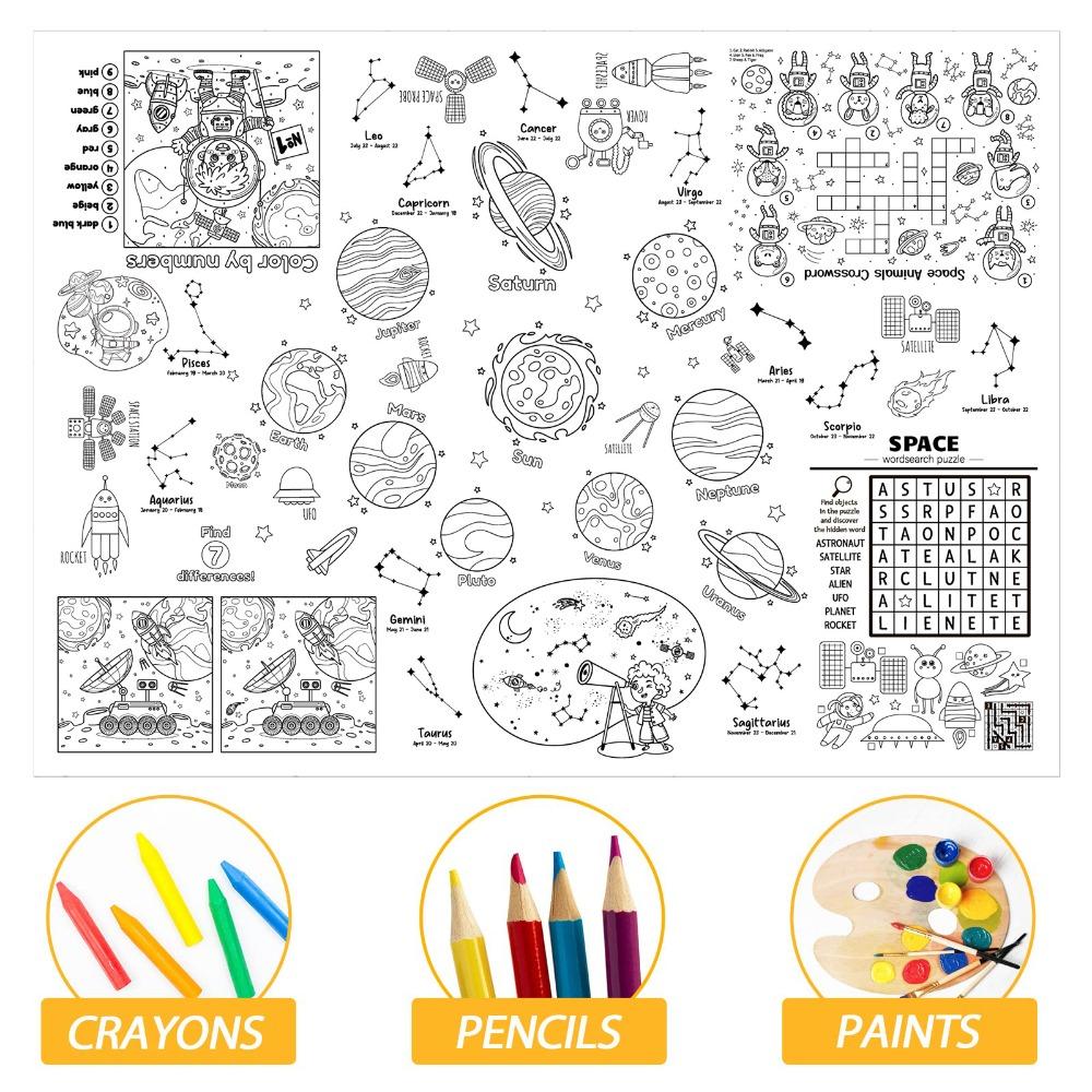 Birthday Dinosaur Space Large Coloring Tablecloth Banner Color-in Activities Games  Party Supplies