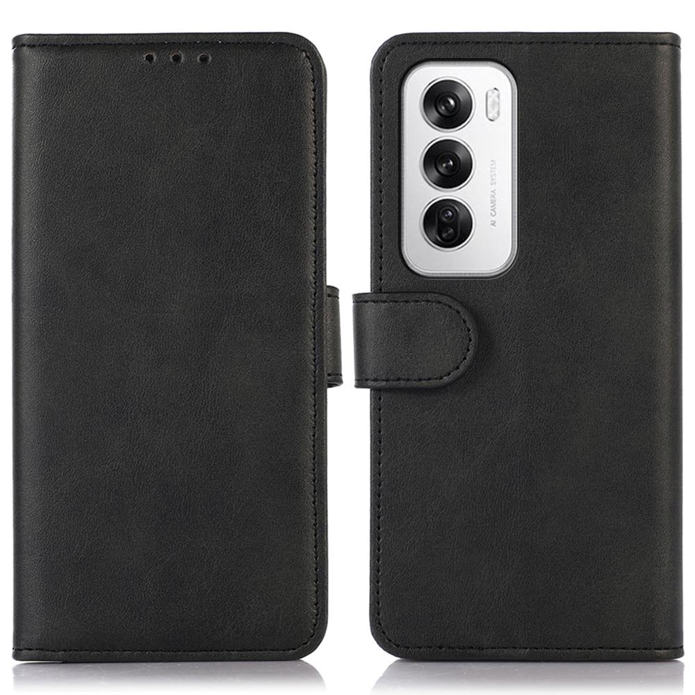 

For Oppo Reno12 5G (Global) Case Cowhide Texture Leather Wallet Phone Cover Black