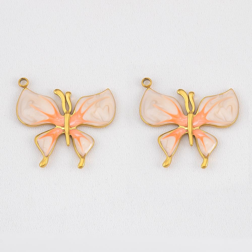 2pcs Stainless Steel Enamel Butterfly Pendants Crystal Bead Imitation Pearl Shell Heart Charm DIY Trendy Necklace Jewelry Making