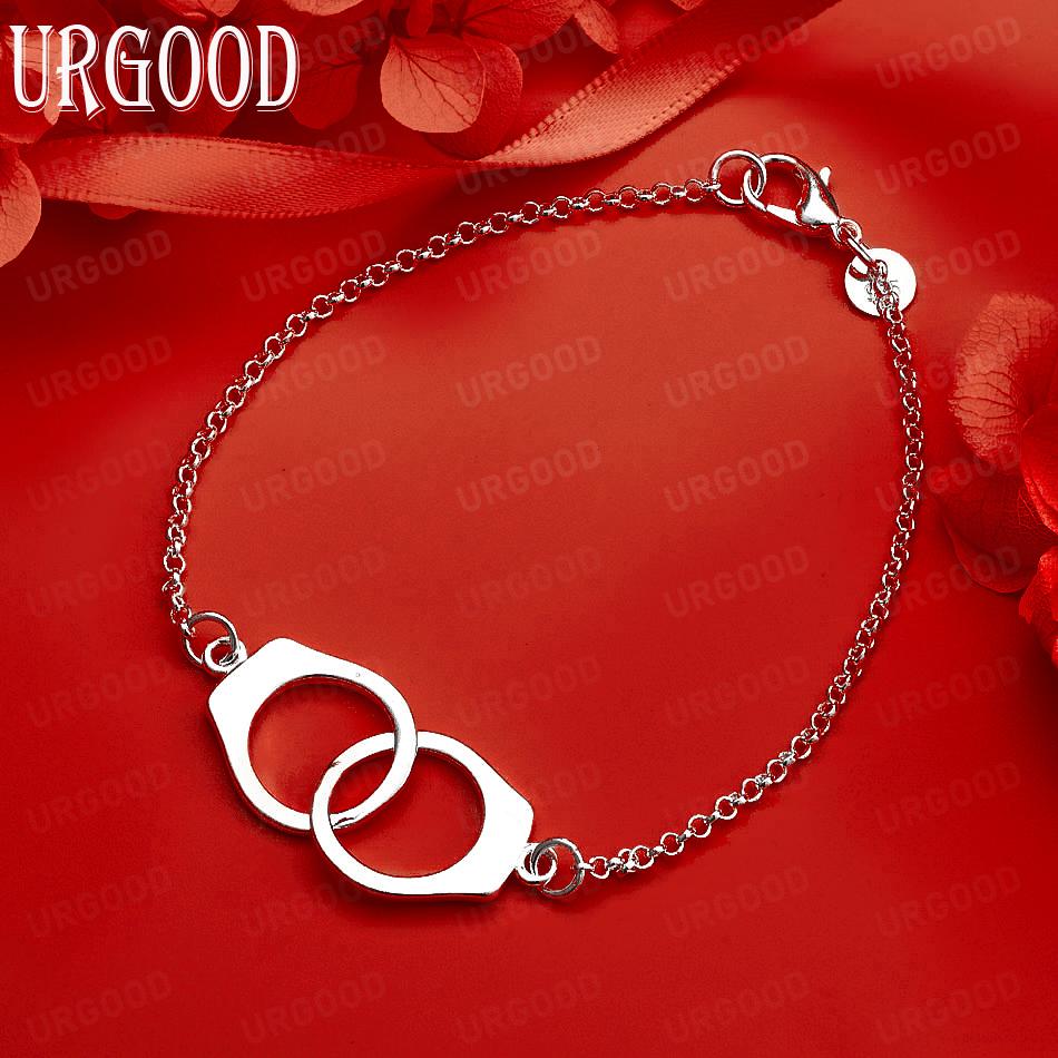 925 Sterling Silver Double Circle Gift Bracelet Fashion Wedding Jewelry 20CM