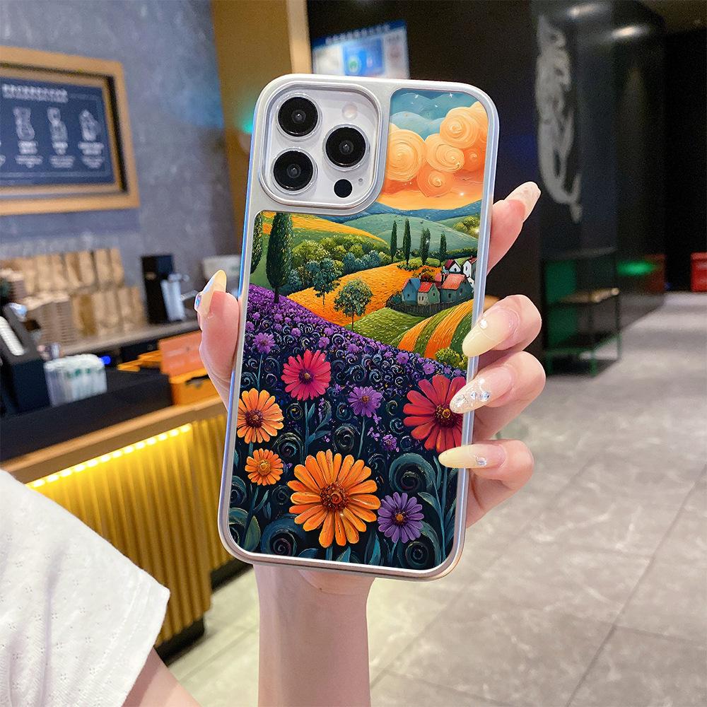 Summer new oil painting style pastoral hut iPhone14 mobile phone case Apple 17promax matte bare metal feel