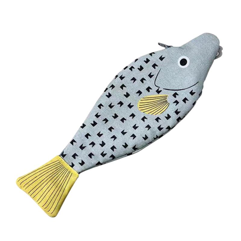 

Hot Sale Cute Fish Shape Pencil Case - Light Blue Denim Fabric Pen Pouch for Students & Stationery Lovers