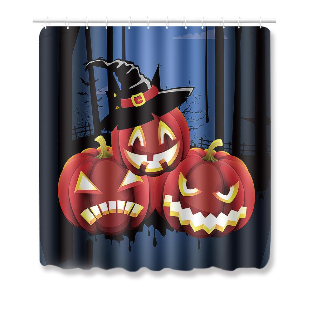 Halloween Duschvorhang Bodenmatte Kombination Vierteilige Haushalts-Fußmatte Schlafzimmer Rutschfester Teppich