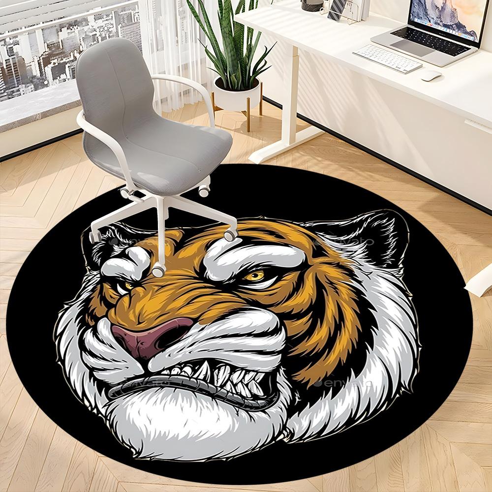 1pc Tiger Head Chair Carpet for Office, Round Non Slip Durable Large Size Office Carpet, Suitable for Office