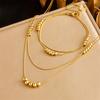 18K Gold Plated Layered Bead Necklace Bracelet Set, Dainty Snake Chain Beaded Station Choker & Bangle for Women, Trendy Jewelry Set