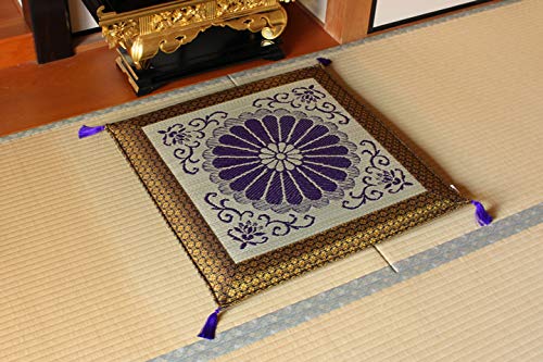 IKEHIKO Igusa (Rush Grass) Cushion for Buddhist Altars, Made in Japan, Fukuro-ori (Fukuro Weave), Sanzenin, Approx. Size: 70 x 70cm, Gold, #3109209