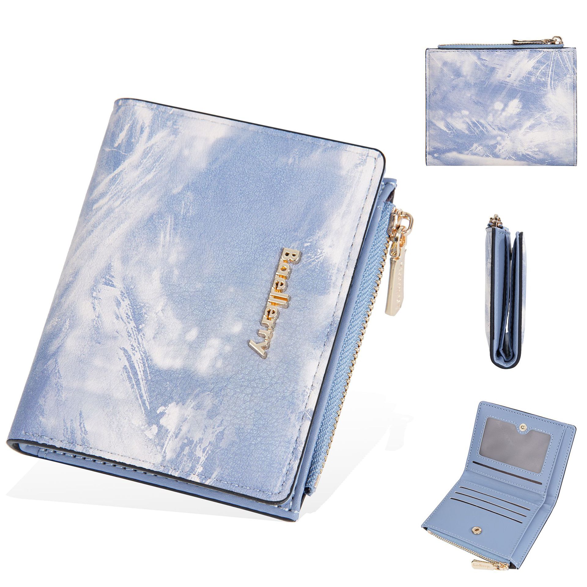 

Baellerry женский короткий кошелек в стиле Ink Wash с несколькими отделениями для карт, модный кошелек на молнии, держатель для карт из искусственной кожи светло-синий