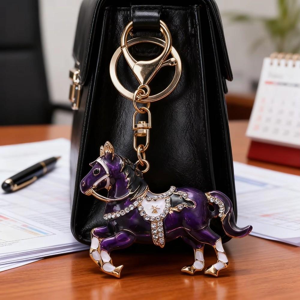 Elegant Zodiac Horse Keychain Sparkling Backpack Pendant Jewelry Car Key Chain  for Women Men