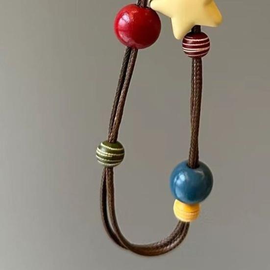 Handy-Lanyard Dickes Ölwachs-Seil Handgeflochten Stark Belastbar Anti-Verlust Anti-Diebstahl Handy-Riemen mit Holzperlen Sternen-Dekor
