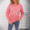 New Round-neck Long-sleeved Casual Top with A Bow and A Small Heart for Valentine's Day Knitted Sweater