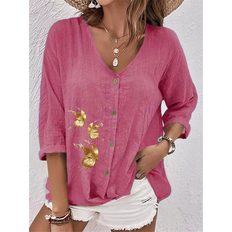 IHUASU Women's Fashion Casual Long Sleeve V-Neck Blouses & Shirts Elegant