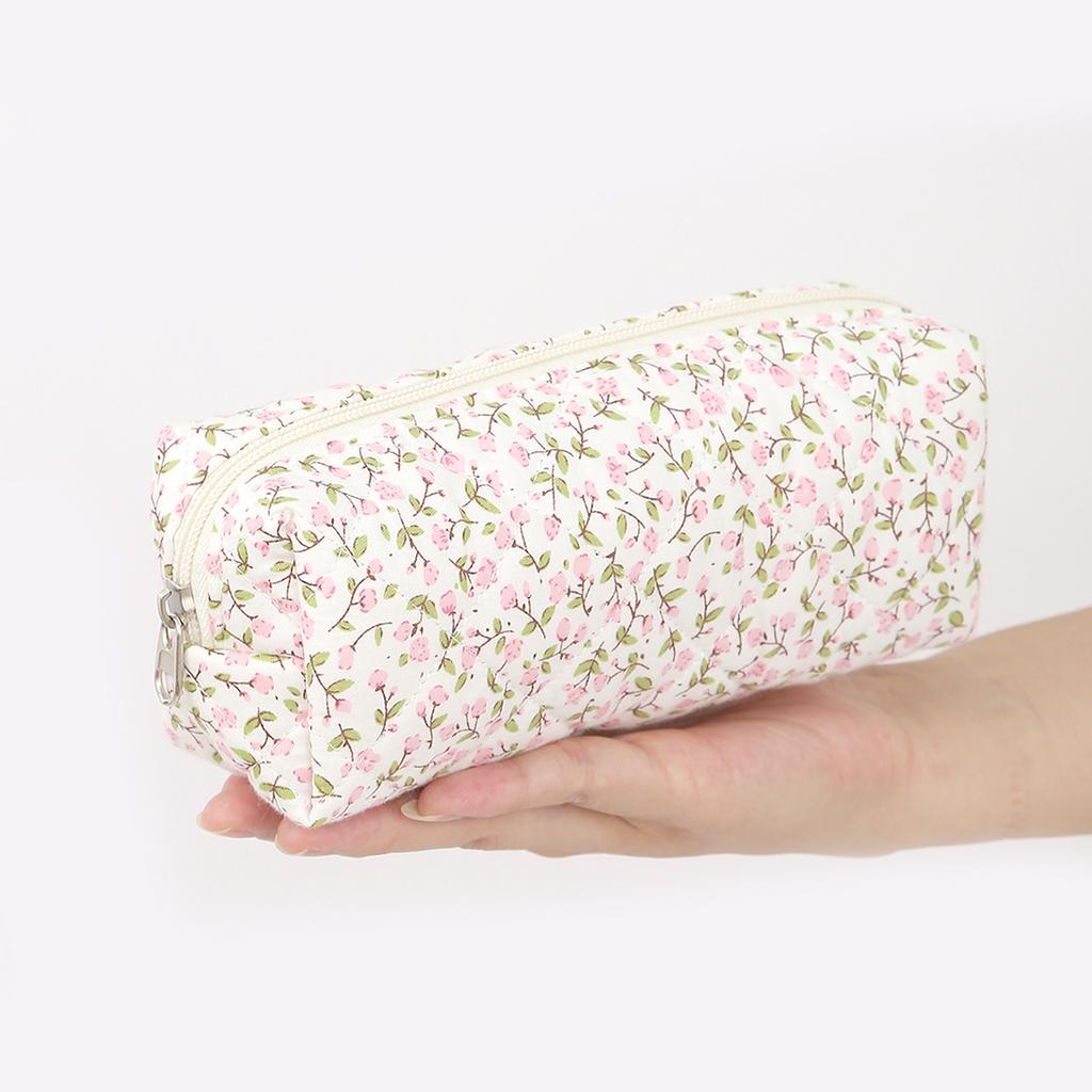 Exquisite flowers and bow pattern creative pencil case, rectangular stationery storage bag, stylish portable school supplies
