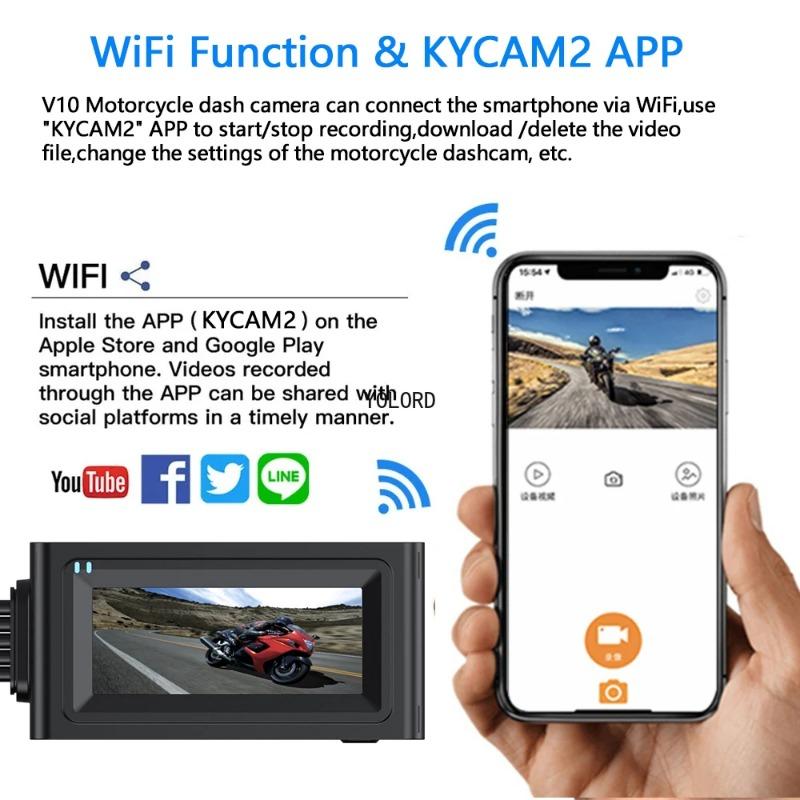 Waterproof Motorcycle Camera Recorder Touch Screen WiFi Dual 1080P Full HD Motor DVR Dash Cam Black GPS Box