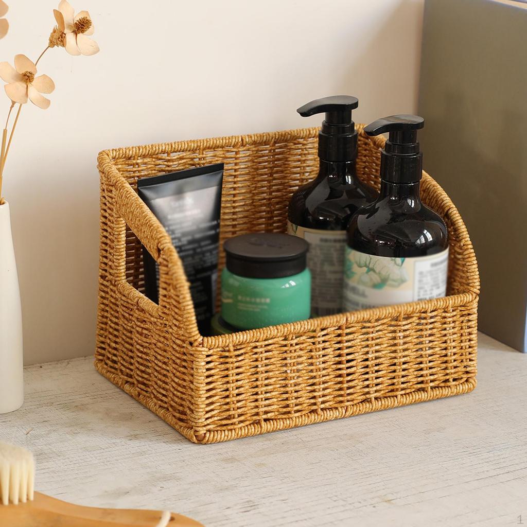 Imitation Rattan Basket Bathroom Vanity Tray Decorative PP Wicker for Organizing Office