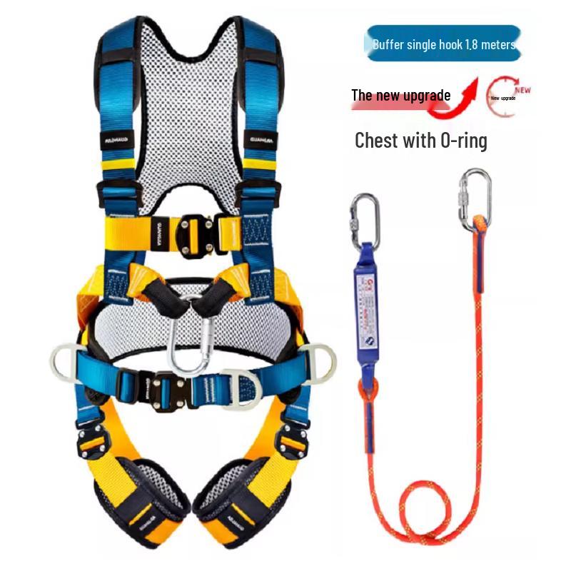 OLOMM Full Body Safety Harness with Shock-Absorbing Lanyard
