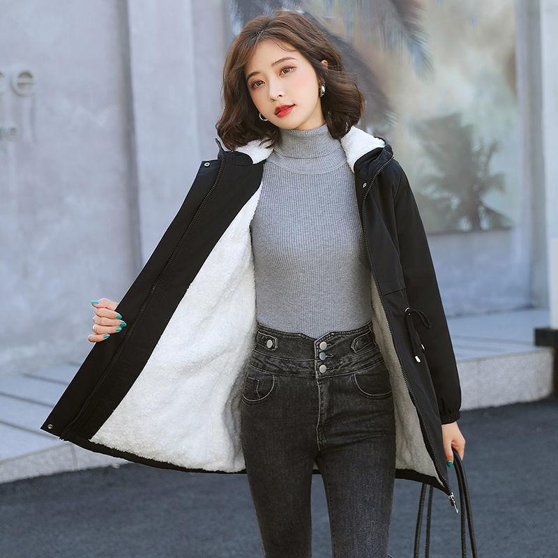 Vinterjakke Bomull Varm Pufferkåpe Dame Casual Parkas Med Fôr Plysj hettegravfrakk Yttertøy Dameklær