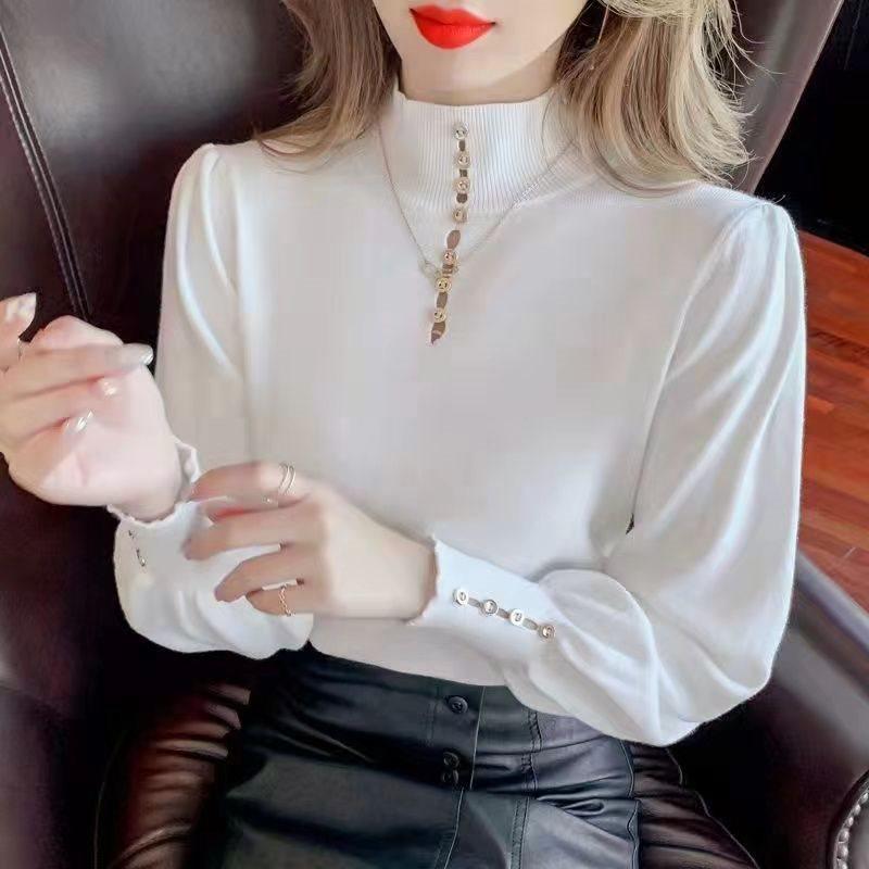 

Женский вязаный свитер с рукавами-пузырями - Полувысокий воротник, Длинный рукав, Мода Осень/Зима S for 85-95 kg синий