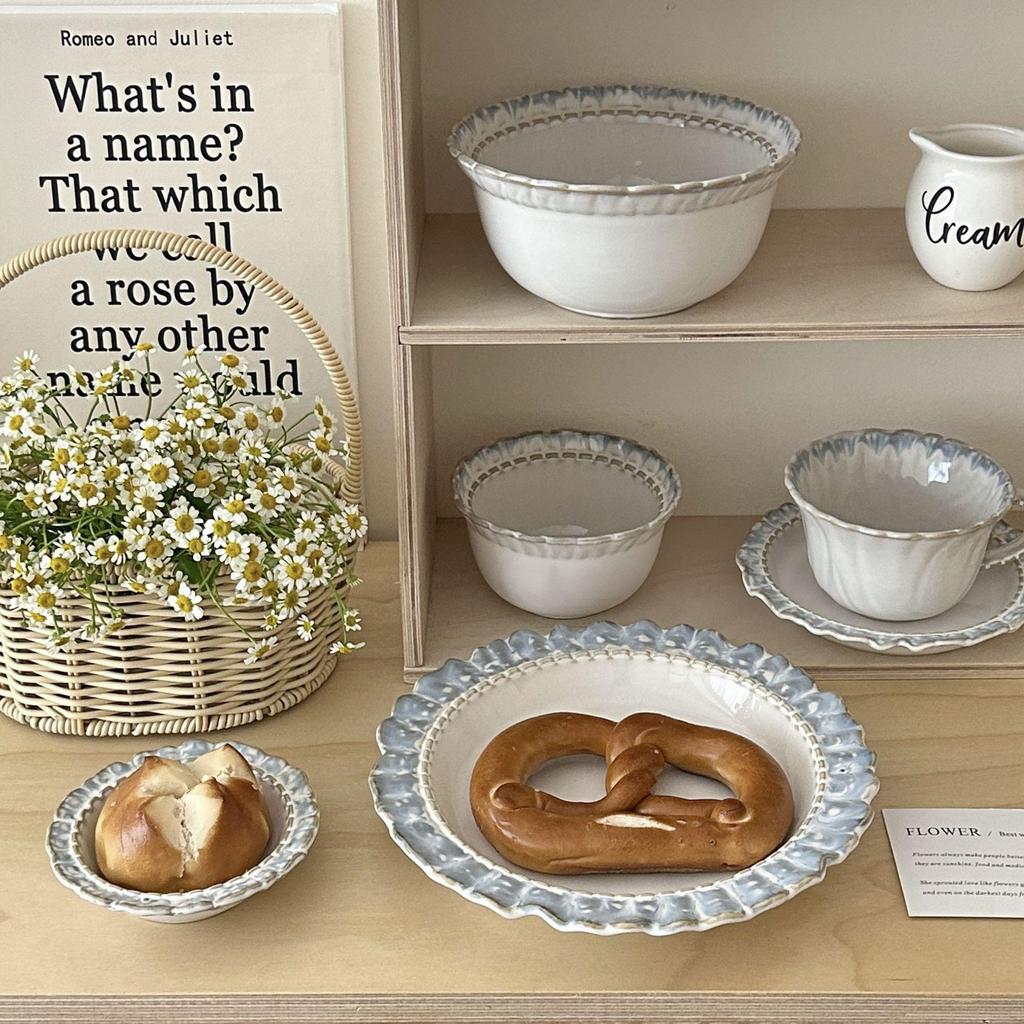 Elegant Ceramic Tableware Set: Underglaze Color Dinner Plates & Yogurt Bowls