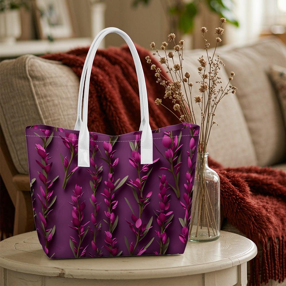 Purple Floral Shoulder Bag for Women Casual Daily Shopping Tote Portable Lightweight Ladies Fashion Handbag