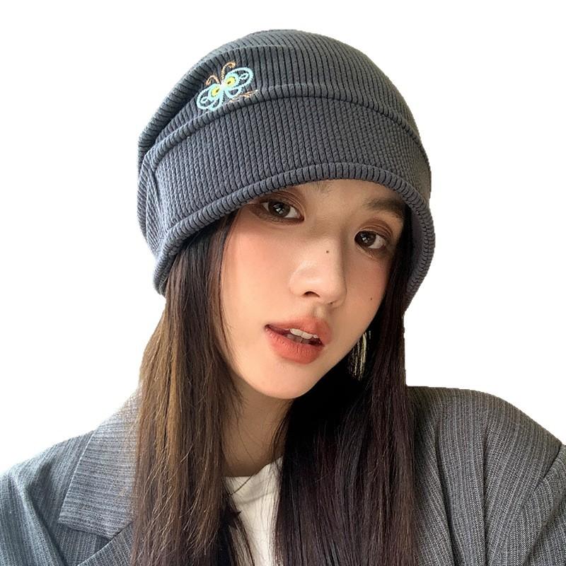 Korean Hat Women's Big Head Wool Knitted Hat Versatile Face Showing Small Pile of Hats Retro Warm Cold Hat