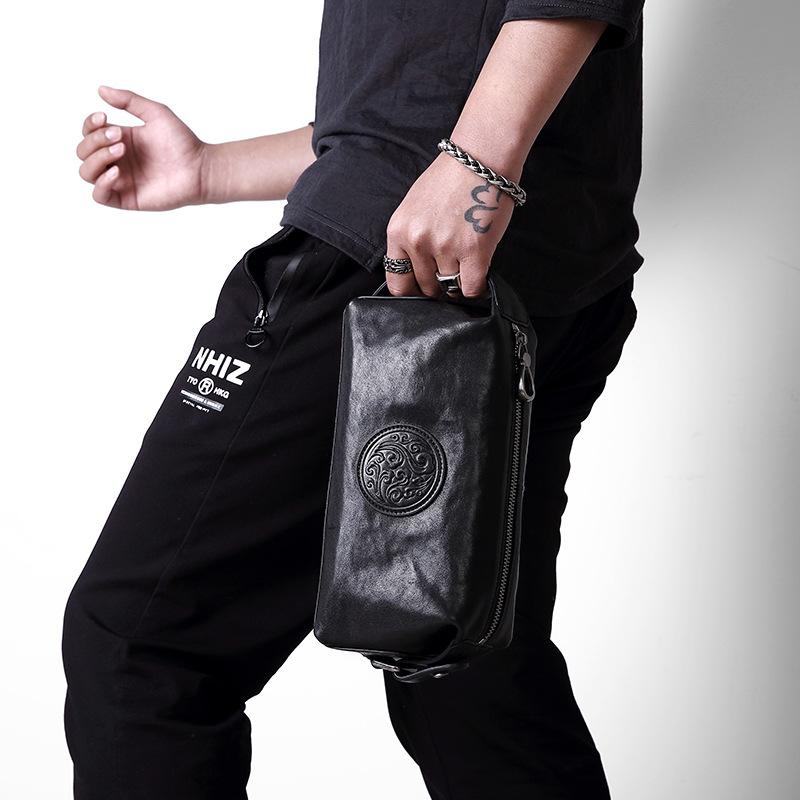 Genuine Leather Large Capacity Grasp Baotou Layer Cowhide Business Fashion Men's Handbag Genuine Leather Clutch Bag