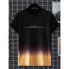 Gradient Letters Crew Neck Short Sleeve Alphabet Print T-Shirt Casual Weekend Wear for Men and Teens Vacation Resorts Spring/Summer/Fall