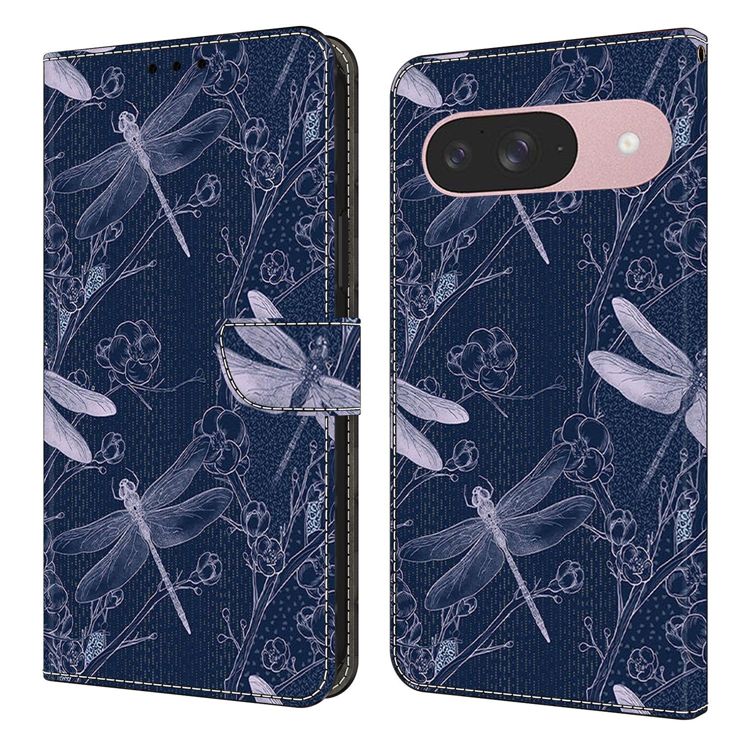 

For Google Pixel 9 Pro/Pixel 9 Wallet Case Pattern Printing PU Leather Flip Stand Phone Cover Dragonfly