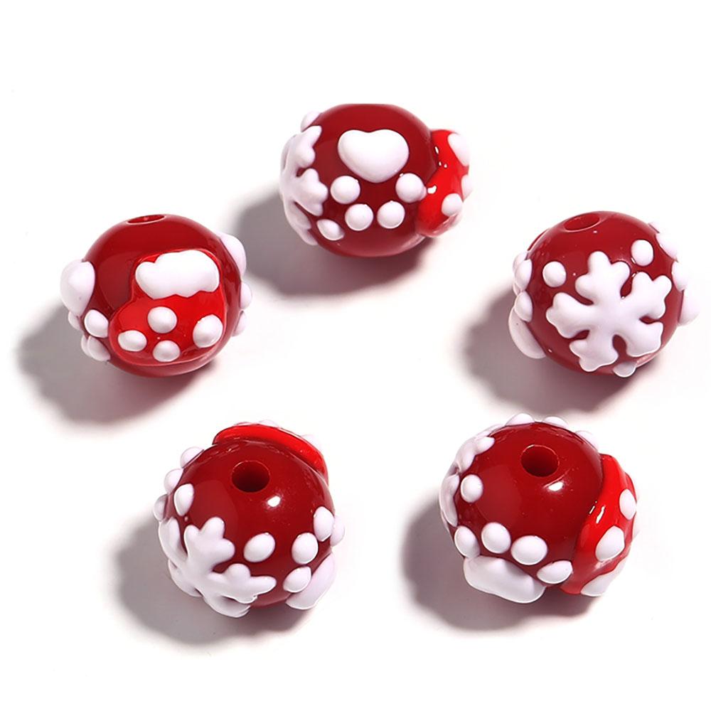 5pcs/lot 15mm Colored Hand-painted Beads Snowflake Christmas Tree Shape Large Hole Acrylic Beads DIY Exquisite Bracelet Earrings