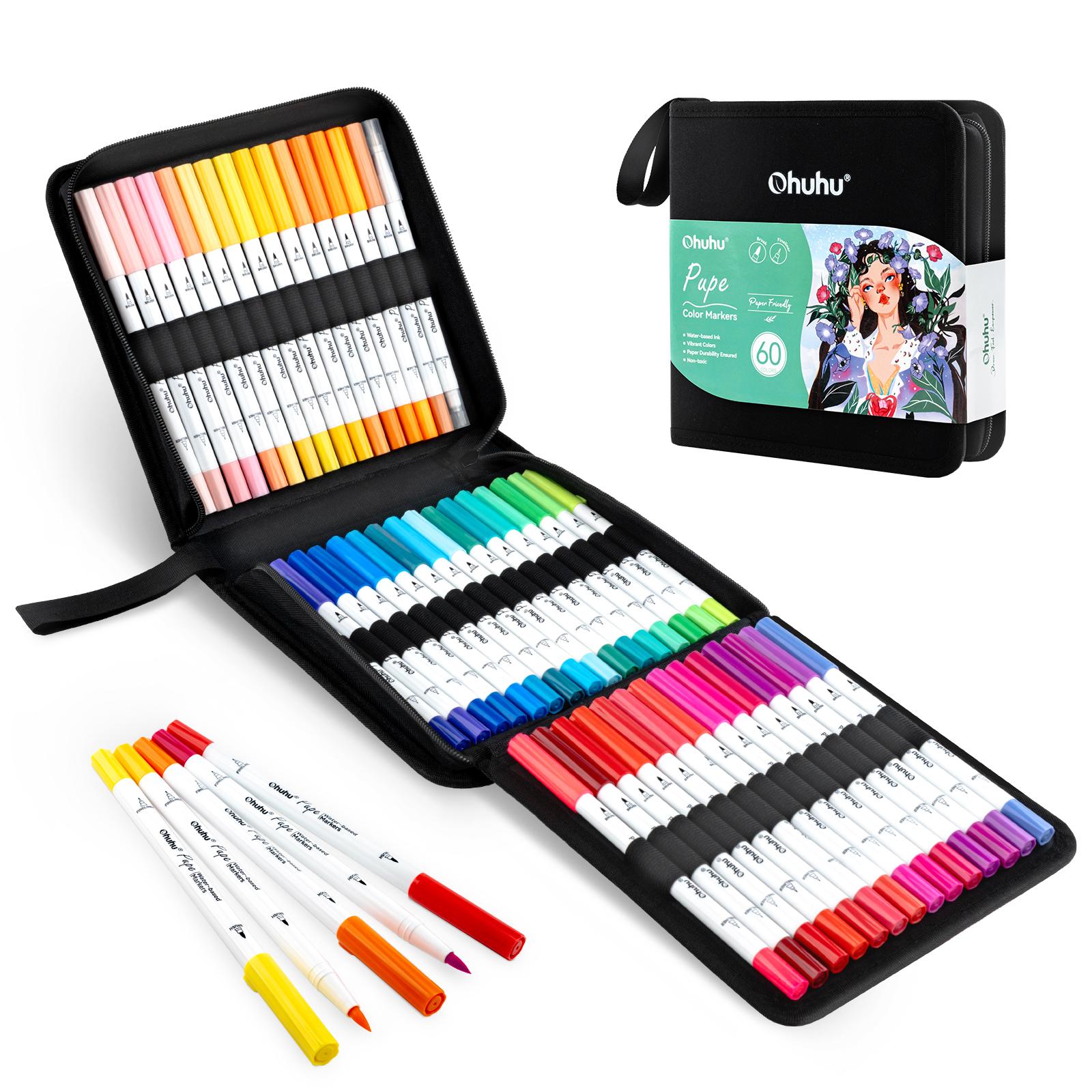 Ohuhu Markers Papiervriendelijk Waterbasis Kleurmarkers Dubbele Penseel en Fijnlijner Tips Markers Kleurboeken Kunstmarkers Beginner