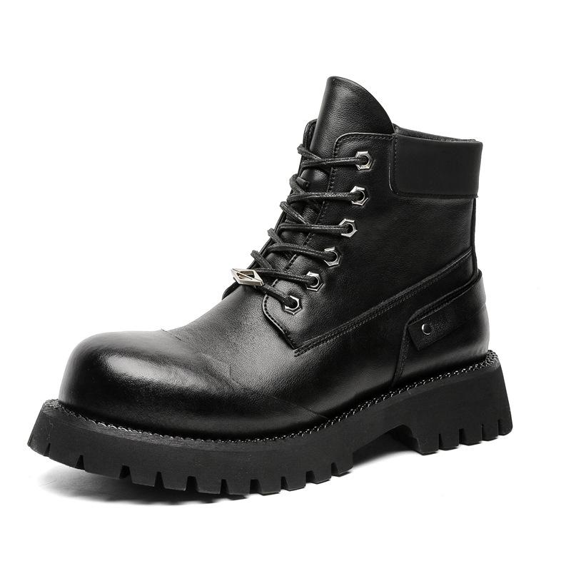 

men s fashion natural leather boots lace-up autumn winter shoes cowboy ankle boot party nightclub handsome high motorcycle botas 280 чорний