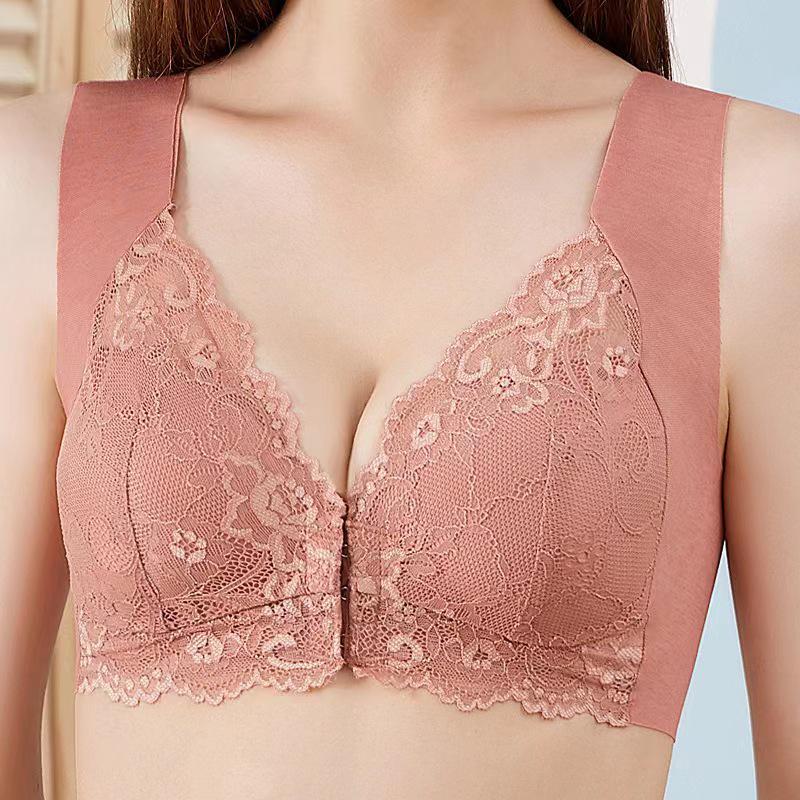 Plus Size Seamless Lace Push-Up Bra with Front Closure and Beautiful Back Design