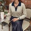 New Winter and Autumn Style Pullover Casual Everyday Versatile Reversible Knitted Sweater Color-block Sweater for Women