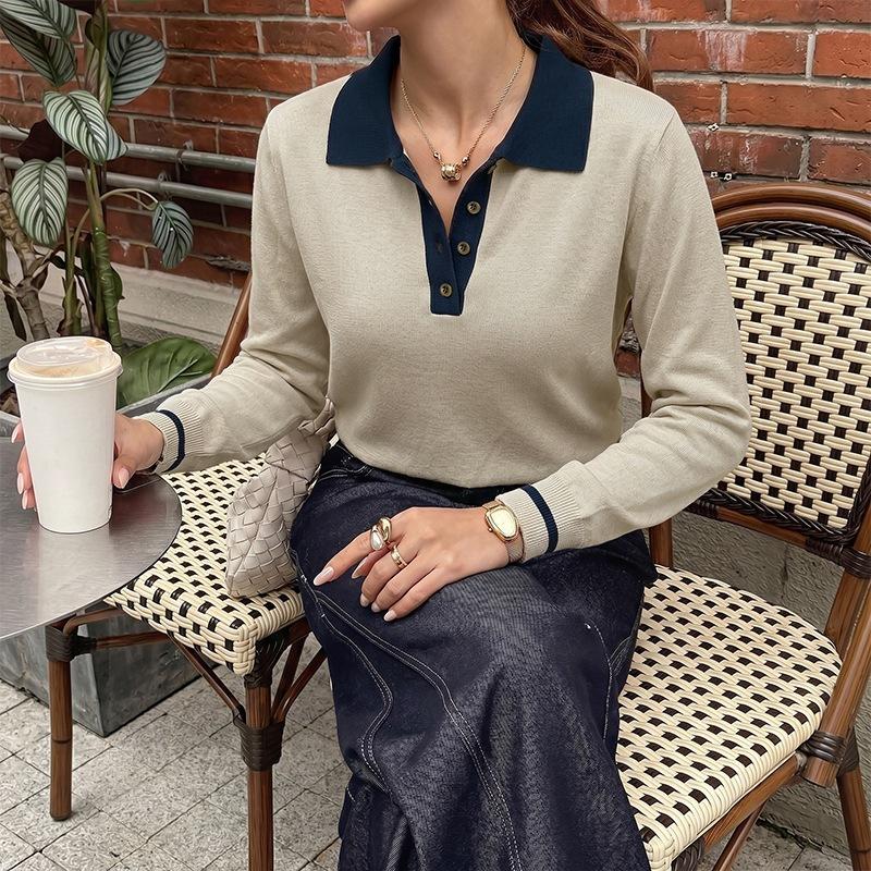 New Winter and Autumn Style Pullover Casual Everyday Versatile Reversible Knitted Sweater Color-block Sweater for Women