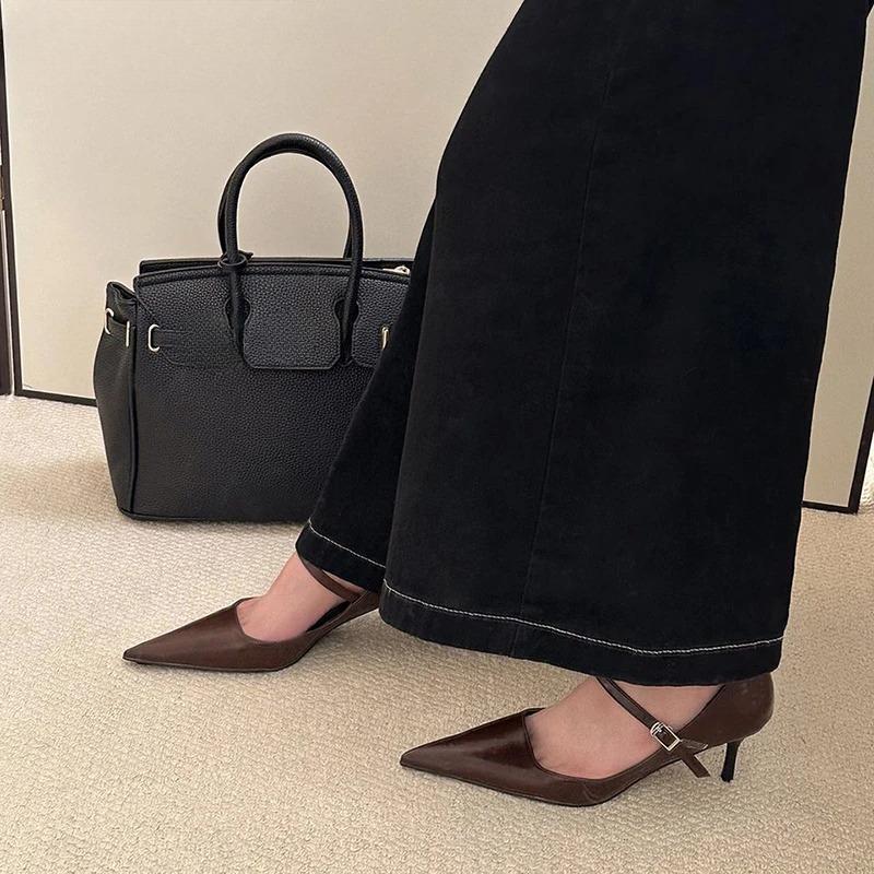 Designer Vintage Women's Mary Jane Shoes Fashion Shallow Slip On Shoes Elegant High Heels Office Lady